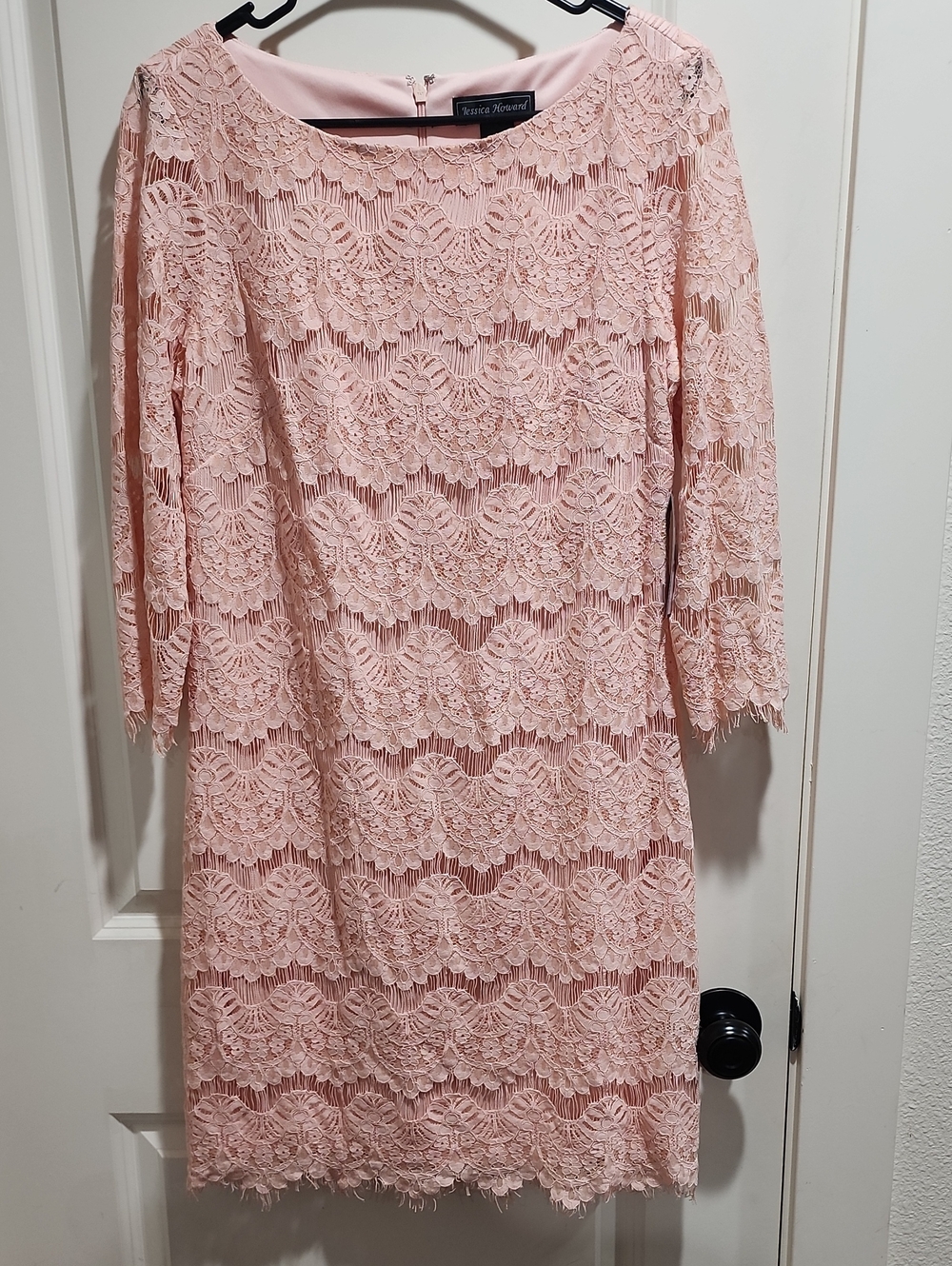 NWT Jessica Howard Blush Pink Lace Dress Size 12 Sheath Cocktail Wedding Guest